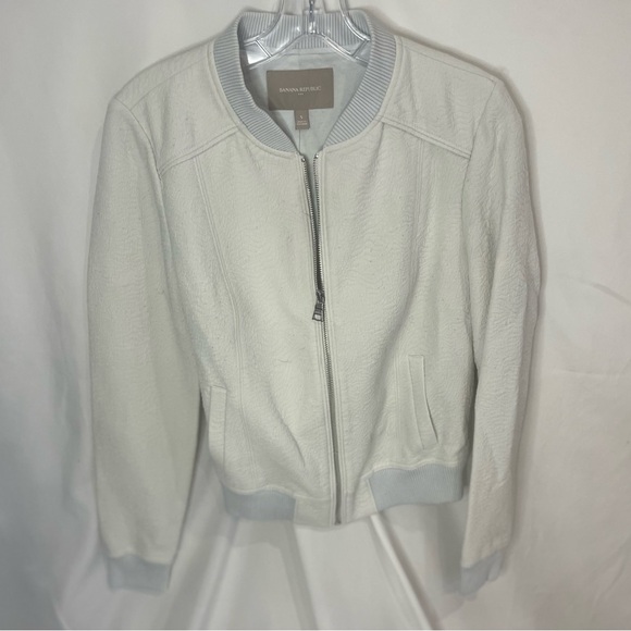 Banana Republic Cream Textured Pebbled Full Zip Up Bomber Jacket Size Small - Picture 1 of 8